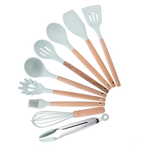 9/10/12PCS Silicone Cooking Utensils Set Non-stick Spatula Shovel Wooden Handle Cooking Tools Set With Storage Box Kitchen Tools