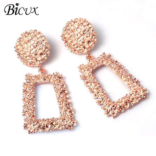 BICUX Fashion Gold Drop Earrings for Women Statement Big Geometric Metal Earring Women's Hanging Earrings 2019 Modern Jewelry