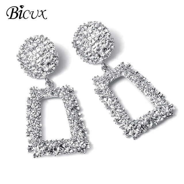 BICUX Fashion Gold Drop Earrings for Women Statement Big Geometric Metal Earring Women's Hanging Earrings 2019 Modern Jewelry