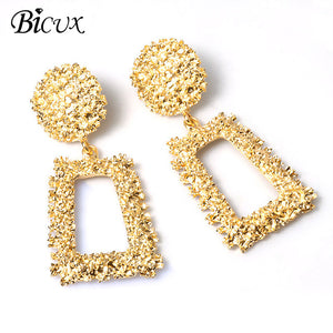 BICUX Fashion Gold Drop Earrings for Women Statement Big Geometric Metal Earring Women's Hanging Earrings 2019 Modern Jewelry