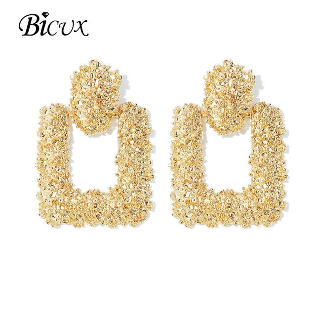 BICUX Fashion Gold Drop Earrings for Women Statement Big Geometric Metal Earring Women's Hanging Earrings 2019 Modern Jewelry