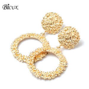 BICUX Fashion Gold Drop Earrings for Women Statement Big Geometric Metal Earring Women's Hanging Earrings 2019 Modern Jewelry