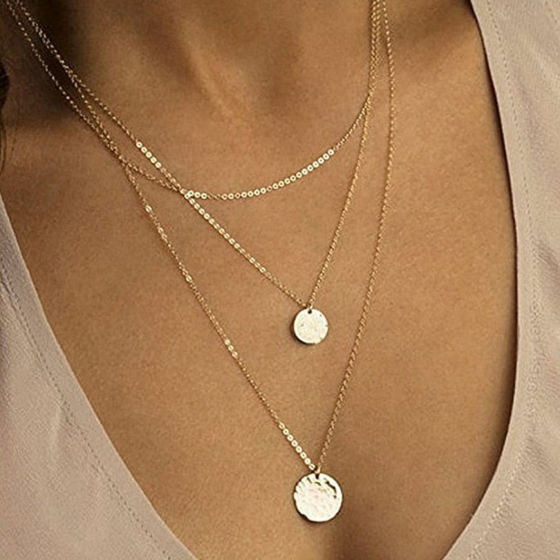 Boho Shell Pendant Necklace for Women Long Chain Round Coin Multilayer Choker 2019 Collares Necklace Wedding Jewelry