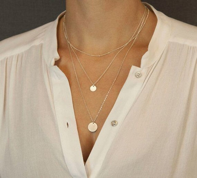 Boho Shell Pendant Necklace for Women Long Chain Round Coin Multilayer Choker 2019 Collares Necklace Wedding Jewelry