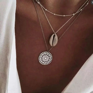 Boho Shell Pendant Necklace for Women Long Chain Round Coin Multilayer Choker 2019 Collares Necklace Wedding Jewelry