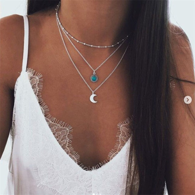 Boho Shell Pendant Necklace for Women Long Chain Round Coin Multilayer Choker 2019 Collares Necklace Wedding Jewelry