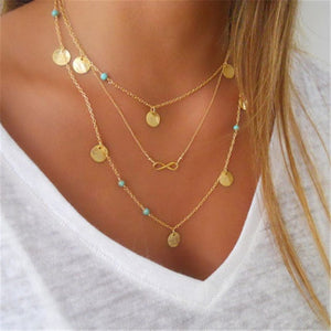 Boho Shell Pendant Necklace for Women Long Chain Round Coin Multilayer Choker 2019 Collares Necklace Wedding Jewelry