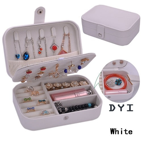 Korean Style Fresh And Simple Girl Earrings Plate Jewelry Box Protable Leather Earrings Ring Multi-function Jewelry Storage Box