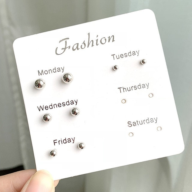 Women Heart Star Mini Earrings Set Fashion Girl Small Jewelry Square Leaf Pearl 6-pairs Stud Earring Sets Lady Mini Jewelry Gift