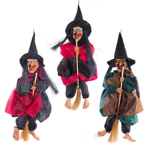 Hanging Horror Riding Broom Witch Figurine Halloween Decoration Ornaments