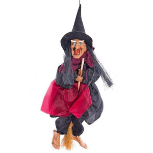 Hanging Horror Riding Broom Witch Figurine Halloween Decoration Ornaments