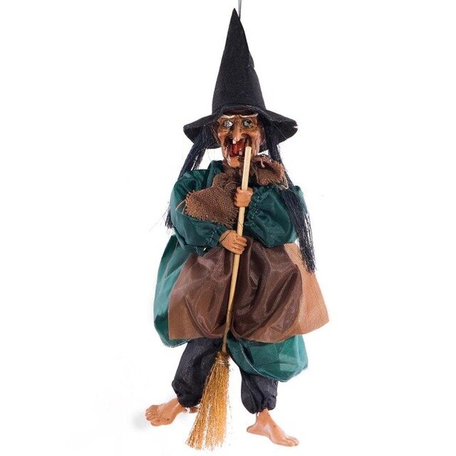 Hanging Horror Riding Broom Witch Figurine Halloween Decoration Ornaments