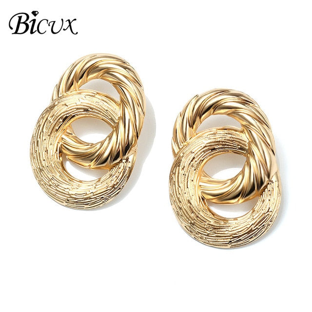 BICUX Fashion Gold Drop Earrings for Women Statement Big Geometric Metal Earring Women's Hanging Earrings 2019 Modern Jewelry