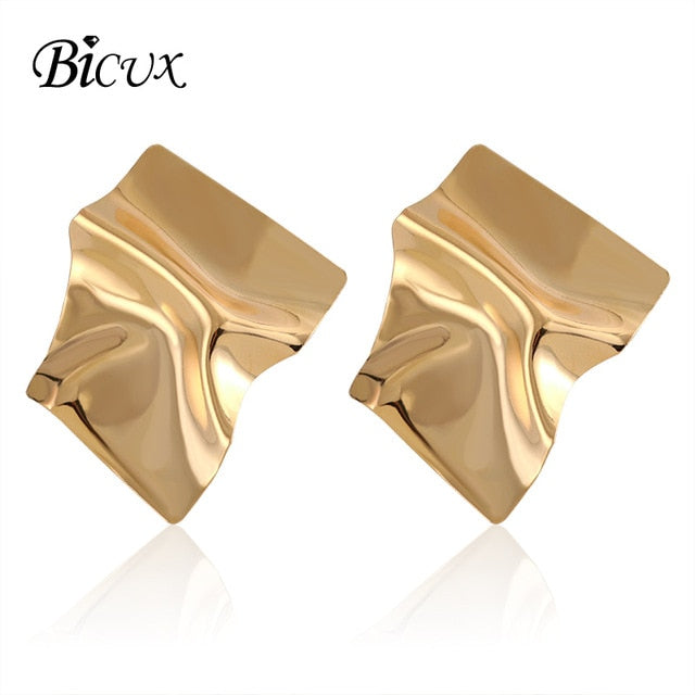 BICUX Fashion Gold Drop Earrings for Women Statement Big Geometric Metal Earring Women's Hanging Earrings 2019 Modern Jewelry