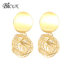 BICUX Fashion Gold Drop Earrings for Women Statement Big Geometric Metal Earring Women's Hanging Earrings 2019 Modern Jewelry