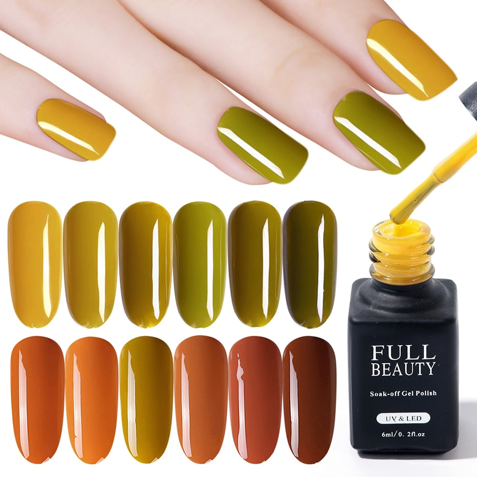 6ml Autumn Maple Leaf Color Nail Gel Polish Pumpkin Mustard Green Pure UV Gel Lacquer DIY Polish Coat Nail Art Design LYNG01-06