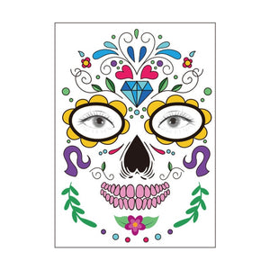 Halloween Party Decoration Halloween Mask Waterproof Temporary Tattoo Sticker Mexican Day of The Sugar Skull Mask Makeup Party,Q