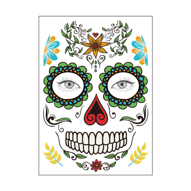 Halloween Party Decoration Halloween Mask Waterproof Temporary Tattoo Sticker Mexican Day of The Sugar Skull Mask Makeup Party,Q