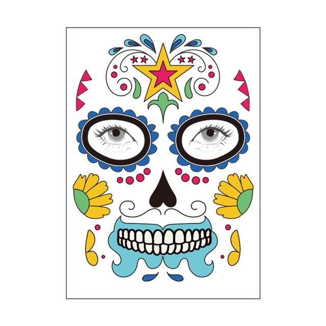 Halloween Party Decoration Halloween Mask Waterproof Temporary Tattoo Sticker Mexican Day of The Sugar Skull Mask Makeup Party,Q