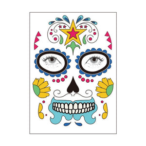 Halloween Party Decoration Halloween Mask Waterproof Temporary Tattoo Sticker Mexican Day of The Sugar Skull Mask Makeup Party,Q