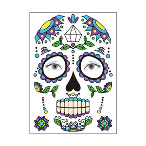 Halloween Party Decoration Halloween Mask Waterproof Temporary Tattoo Sticker Mexican Day of The Sugar Skull Mask Makeup Party,Q