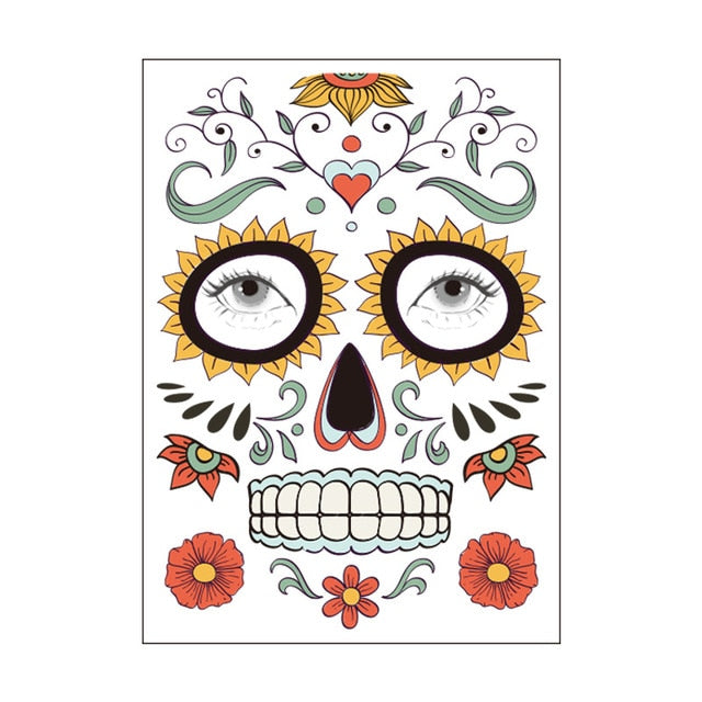 Halloween Party Decoration Halloween Mask Waterproof Temporary Tattoo Sticker Mexican Day of The Sugar Skull Mask Makeup Party,Q