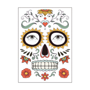 Halloween Party Decoration Halloween Mask Waterproof Temporary Tattoo Sticker Mexican Day of The Sugar Skull Mask Makeup Party,Q