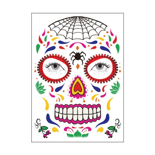 Halloween Party Decoration Halloween Mask Waterproof Temporary Tattoo Sticker Mexican Day of The Sugar Skull Mask Makeup Party,Q