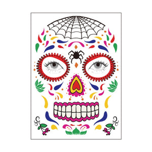 Halloween Party Decoration Halloween Mask Waterproof Temporary Tattoo Sticker Mexican Day of The Sugar Skull Mask Makeup Party,Q