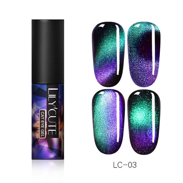 LILYCUTE 9D Chameleon Magnetic Gel Nail Polish Long Lasting Shining Laser 5ml Cat Eye Nail Art Gel Soak Off UV LED Gel Varnish