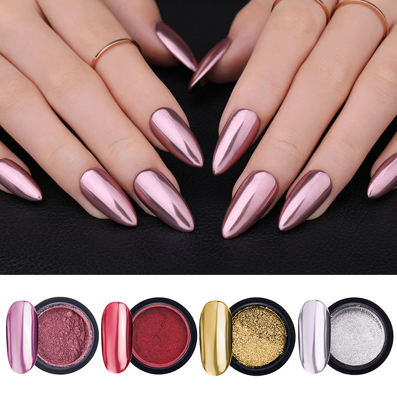 LEMOOC Nail Shimmer Powder Shining Rose Gold Metal Mirror Effect Nail Chrome Pigment Holographic Dust Nail Art Decoration