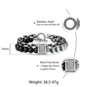 Trendsmax Natural Map Stone Men's Beaded Bracelet for women Stainless Steel Bracelets Male Jewelry Tiger eye 8 9 10 inch DB33