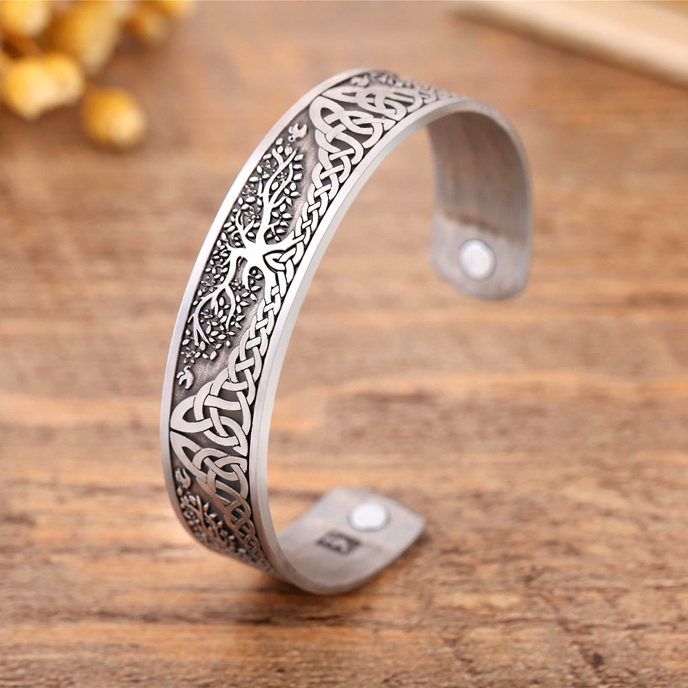 Skyrim Vintage Life Tree Bracelet Viking Cuff Bangle Stainless Steel Zinc Alloy Magnetic Bangles Jewelry Gift for Men Women