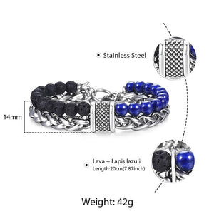 Trendsmax Natural Map Stone Men's Beaded Bracelet for women Stainless Steel Bracelets Male Jewelry Tiger eye 8 9 10 inch DB33