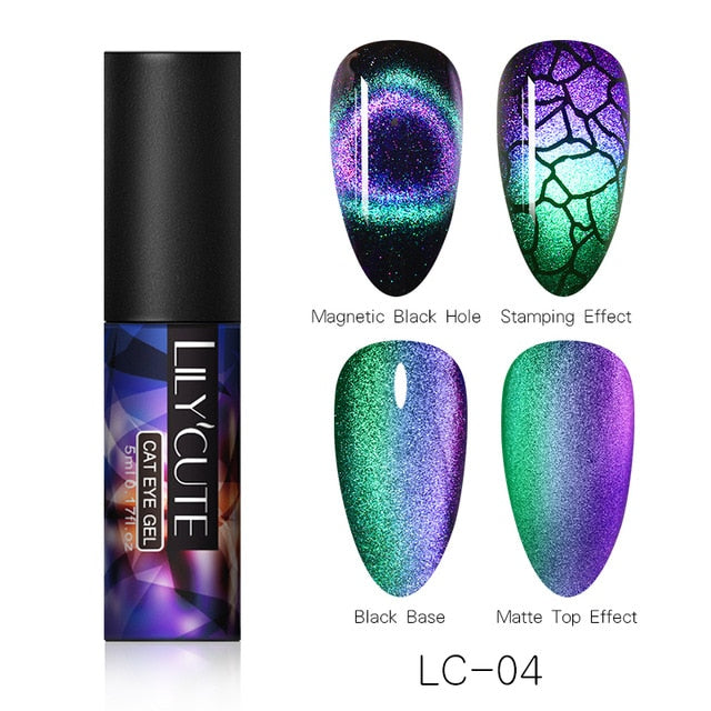 LILYCUTE 9D Chameleon Magnetic Gel Nail Polish Long Lasting Shining Laser 5ml Cat Eye Nail Art Gel Soak Off UV LED Gel Varnish