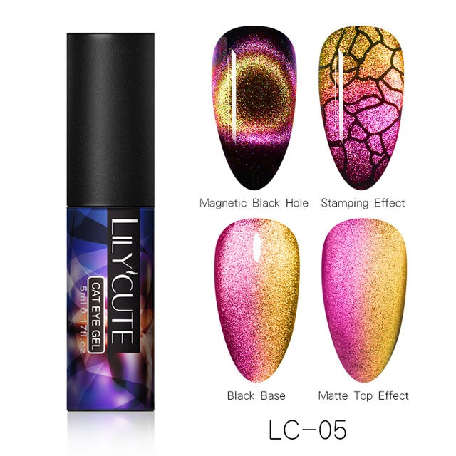 LILYCUTE 9D Chameleon Magnetic Gel Nail Polish Long Lasting Shining Laser 5ml Cat Eye Nail Art Gel Soak Off UV LED Gel Varnish