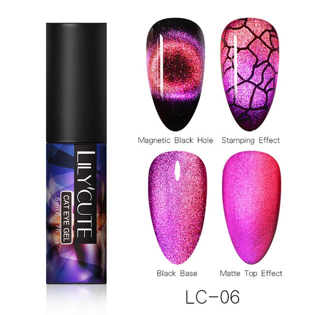 LILYCUTE 9D Chameleon Magnetic Gel Nail Polish Long Lasting Shining Laser 5ml Cat Eye Nail Art Gel Soak Off UV LED Gel Varnish