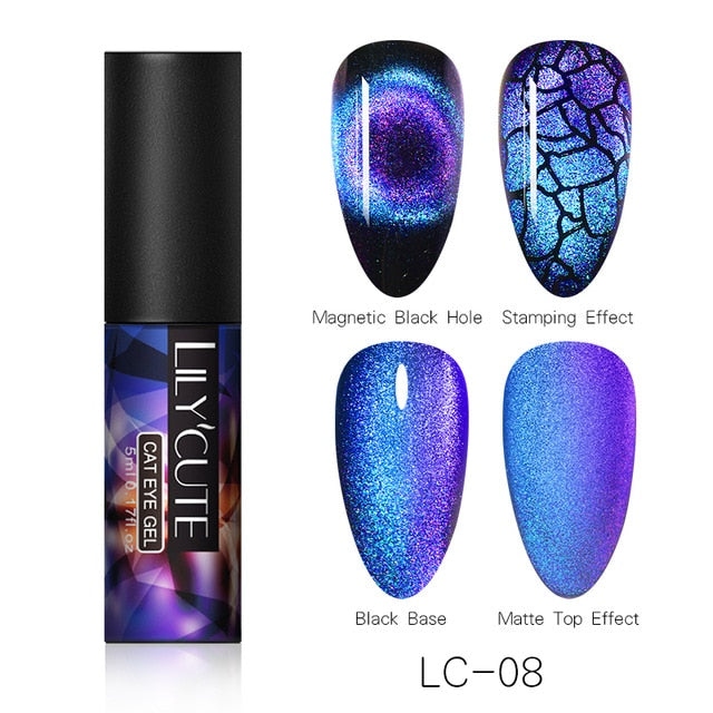 LILYCUTE 9D Chameleon Magnetic Gel Nail Polish Long Lasting Shining Laser 5ml Cat Eye Nail Art Gel Soak Off UV LED Gel Varnish