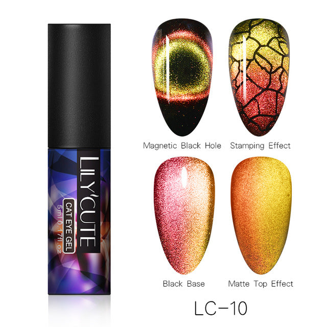 LILYCUTE 9D Chameleon Magnetic Gel Nail Polish Long Lasting Shining Laser 5ml Cat Eye Nail Art Gel Soak Off UV LED Gel Varnish