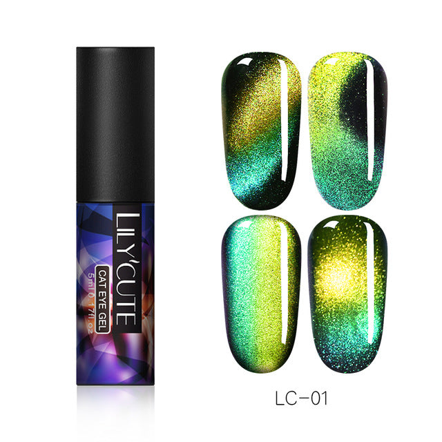 LILYCUTE 9D Chameleon Magnetic Gel Nail Polish Long Lasting Shining Laser 5ml Cat Eye Nail Art Gel Soak Off UV LED Gel Varnish