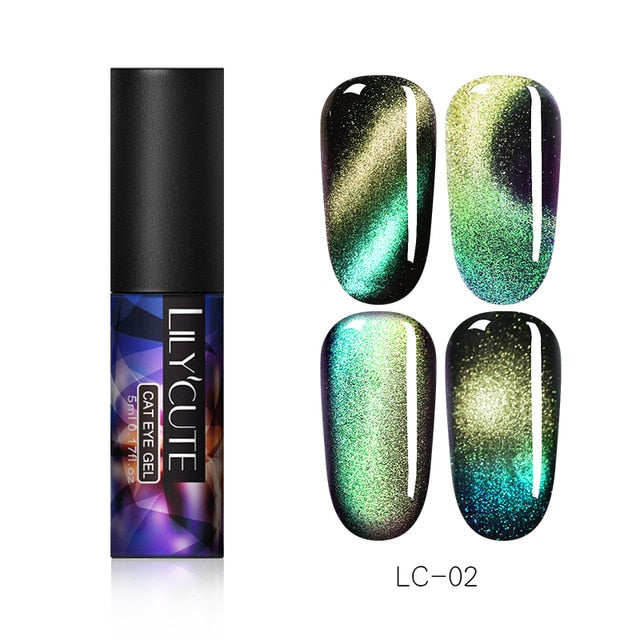 LILYCUTE 9D Chameleon Magnetic Gel Nail Polish Long Lasting Shining Laser 5ml Cat Eye Nail Art Gel Soak Off UV LED Gel Varnish