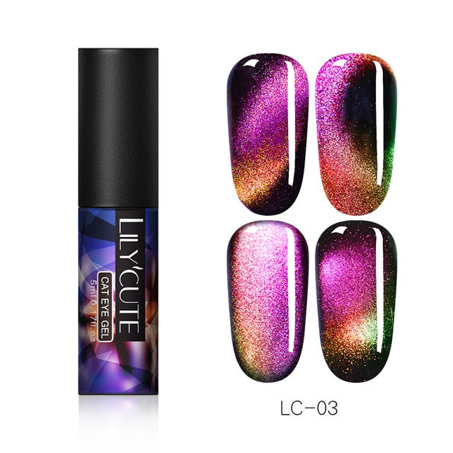 LILYCUTE 9D Chameleon Magnetic Gel Nail Polish Long Lasting Shining Laser 5ml Cat Eye Nail Art Gel Soak Off UV LED Gel Varnish