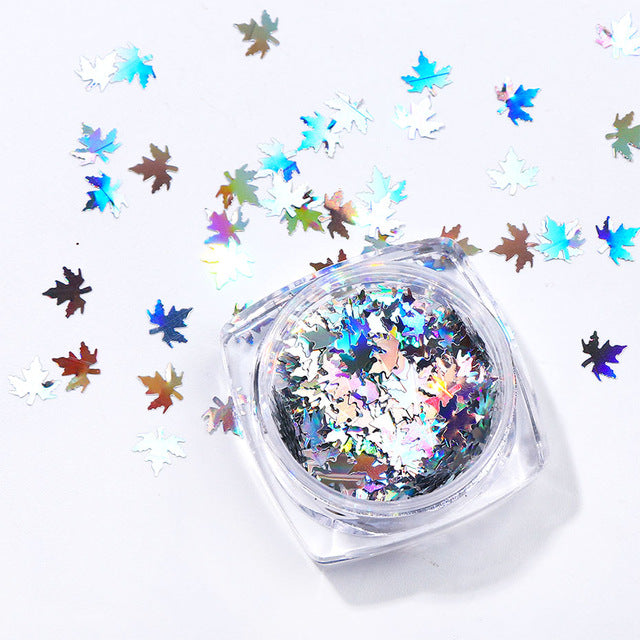 1Box Mirror Maple Leaf Flake Nail Glitter Holographic Paillette Chameleon Sequins Gradient Autumn Polish Manicure Decor  JI1528