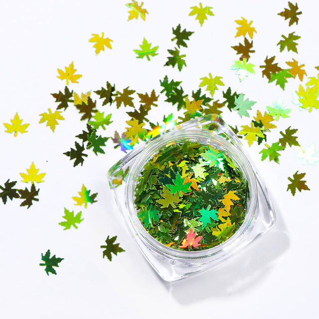 1Box Mirror Maple Leaf Flake Nail Glitter Holographic Paillette Chameleon Sequins Gradient Autumn Polish Manicure Decor  JI1528