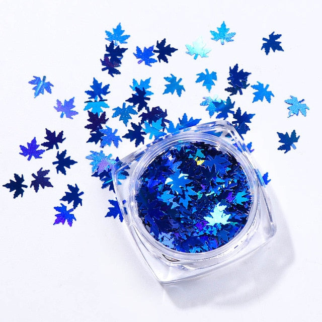 1Box Mirror Maple Leaf Flake Nail Glitter Holographic Paillette Chameleon Sequins Gradient Autumn Polish Manicure Decor  JI1528