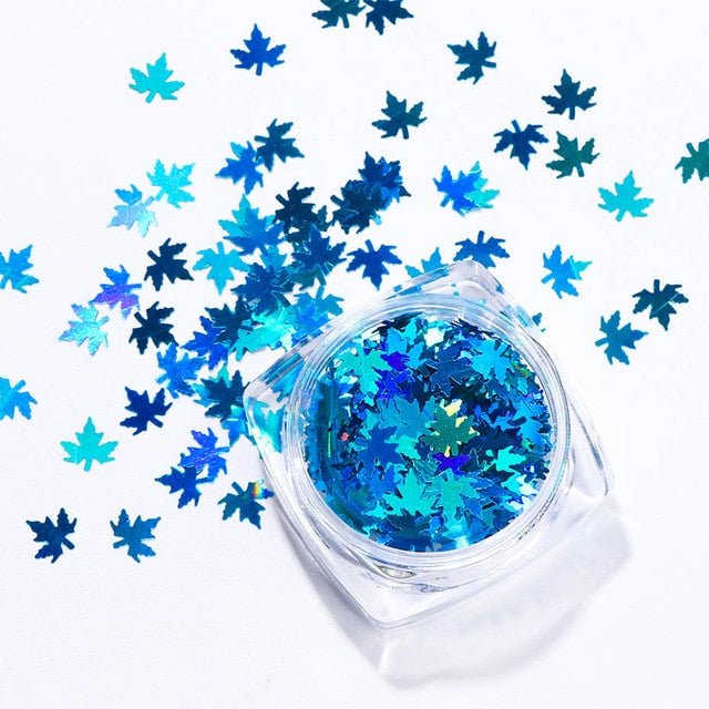 1Box Mirror Maple Leaf Flake Nail Glitter Holographic Paillette Chameleon Sequins Gradient Autumn Polish Manicure Decor  JI1528