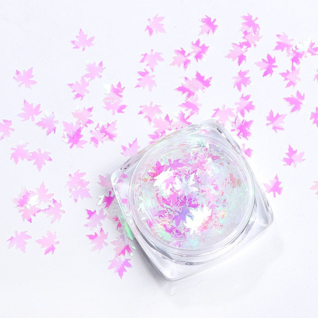 1Box Mirror Maple Leaf Flake Nail Glitter Holographic Paillette Chameleon Sequins Gradient Autumn Polish Manicure Decor  JI1528