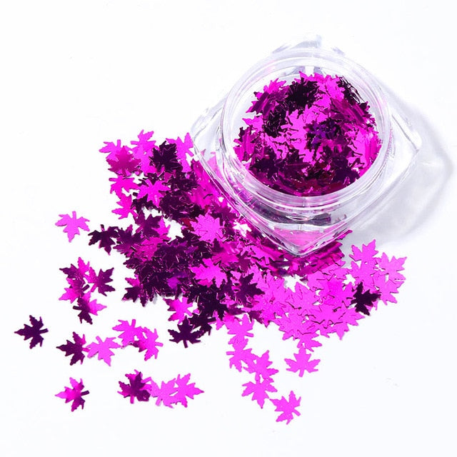 1Box Mirror Maple Leaf Flake Nail Glitter Holographic Paillette Chameleon Sequins Gradient Autumn Polish Manicure Decor  JI1528