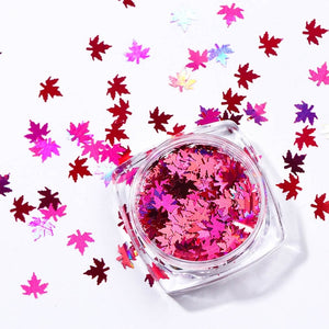 1Box Mirror Maple Leaf Flake Nail Glitter Holographic Paillette Chameleon Sequins Gradient Autumn Polish Manicure Decor  JI1528