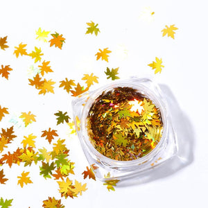 1Box Mirror Maple Leaf Flake Nail Glitter Holographic Paillette Chameleon Sequins Gradient Autumn Polish Manicure Decor  JI1528